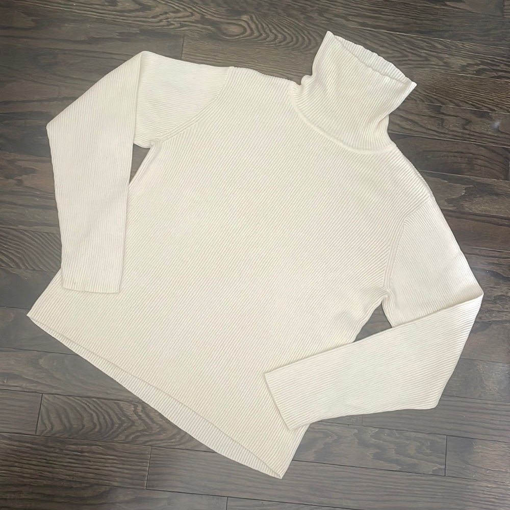 Vintage Cream Rib Knit Turtleneck Sweater